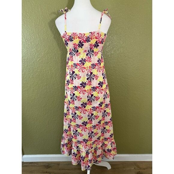 Esprit Women's 12 Flower Power Smocked Maxi Dress Vibrant Pink Yellow Ruffled - Picture 4 of 8